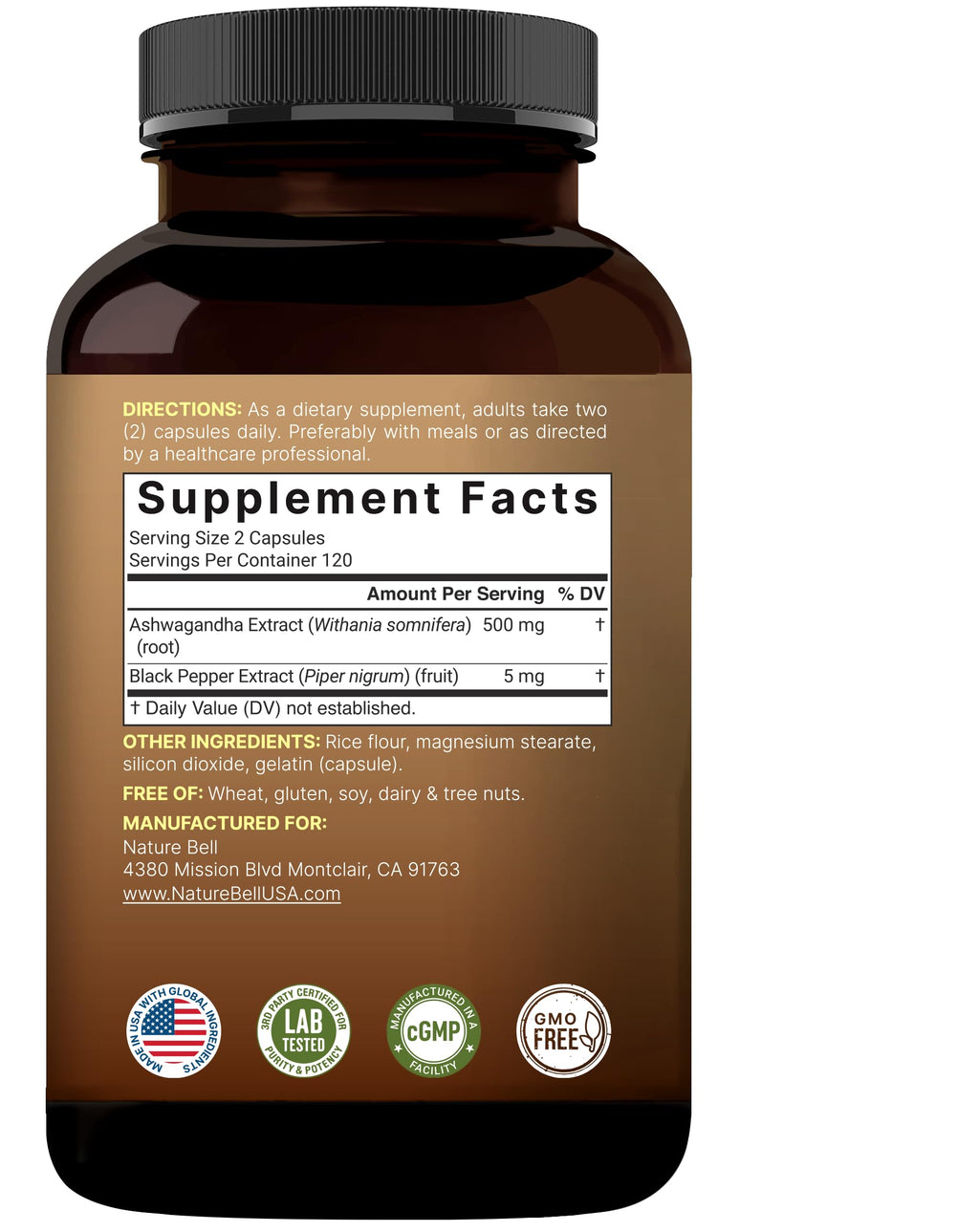 NatureBell Ashwagandha Root with Black Pepper Extract - 240 Capsules - High Strength Adaptogen for Calmness, Relaxation & Immune Support*