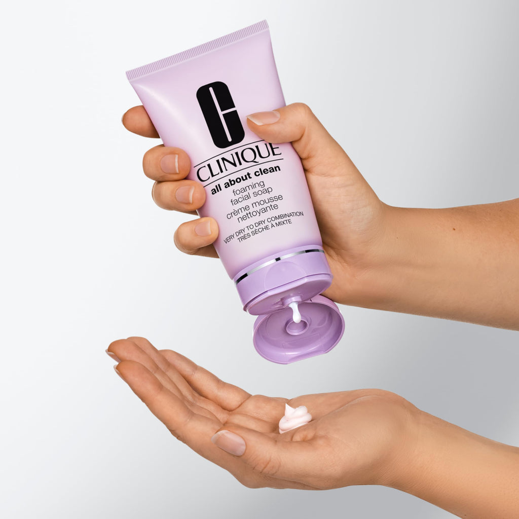 Clinique All About Clean Foaming Face Wash With Hyaluronic Acid + Glycerin For Very Dry to Dry Combination Skin Types, 5 Fl Oz