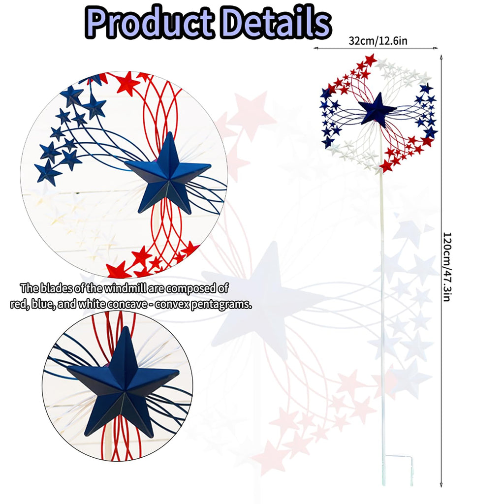 XLSWAIN Patriotic Star Metal Wind Spinner Outdoor, 47.3" H