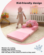 MOONBEEKI Kids Couch Fold Out, Foldable Princess Chair for Toddlers, Pink