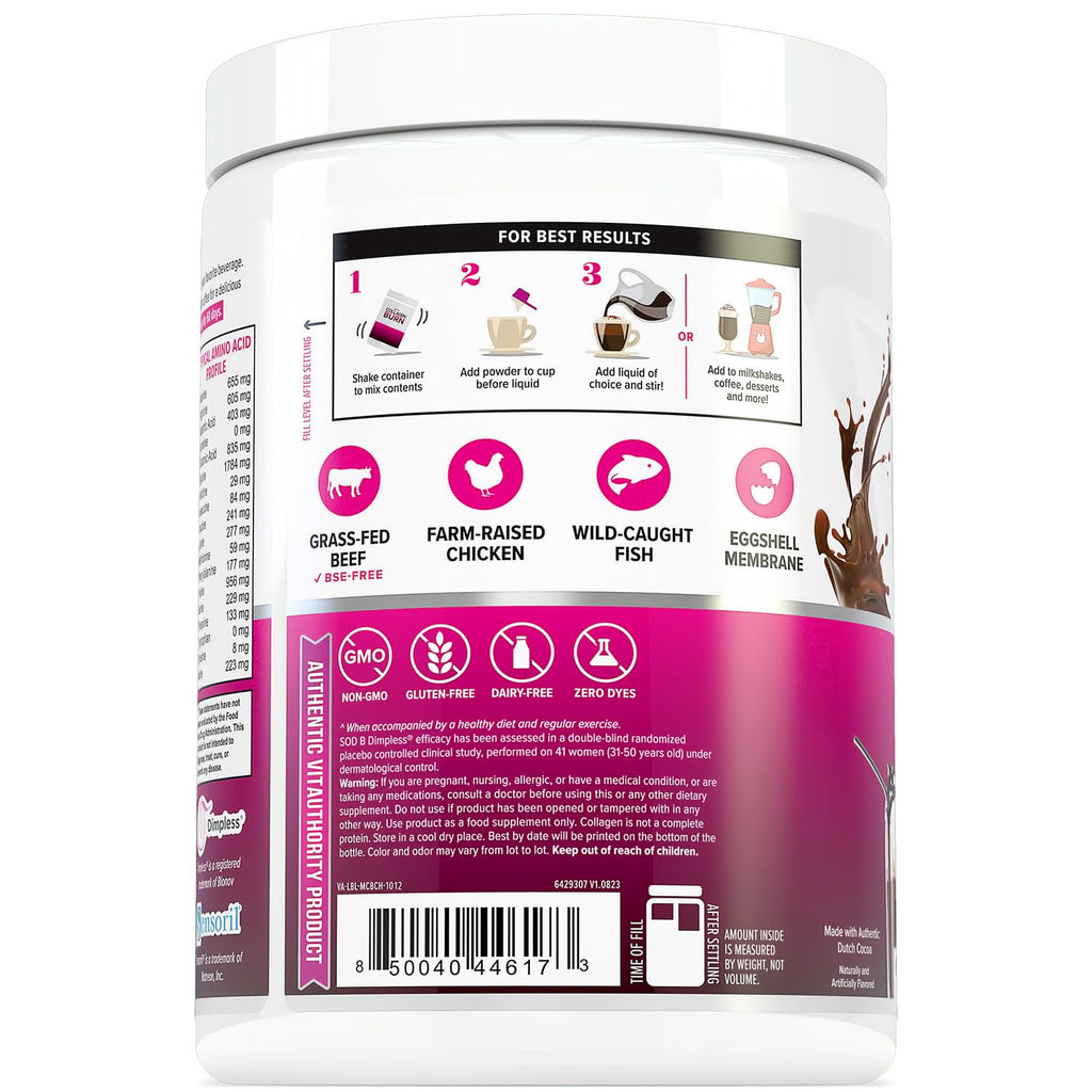 Vitauthority Collagen Peptides Powder Weight Loss Supplements | Hydrolyzed Beauty Complex for Women, Hair Skin Nails | Fat Burning Support | Chocolate Flavored 25 Servings