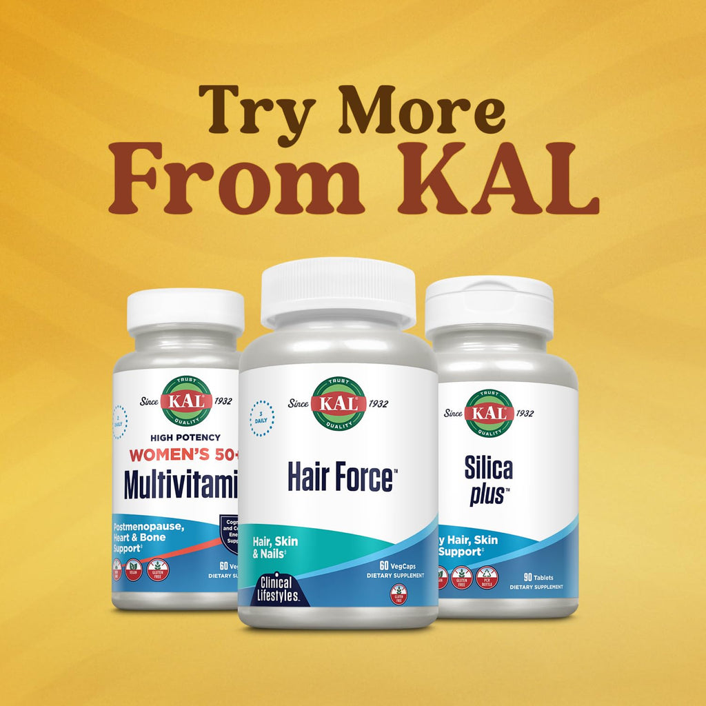 KAL Hair Force Supplement - High Potency Biotin, Hair, Skin, and Nails Vitamins for Women & Men, Contains Vitamins C, E, and B6, Hair Nutrition for Adults - 60 Ct Veg Caps