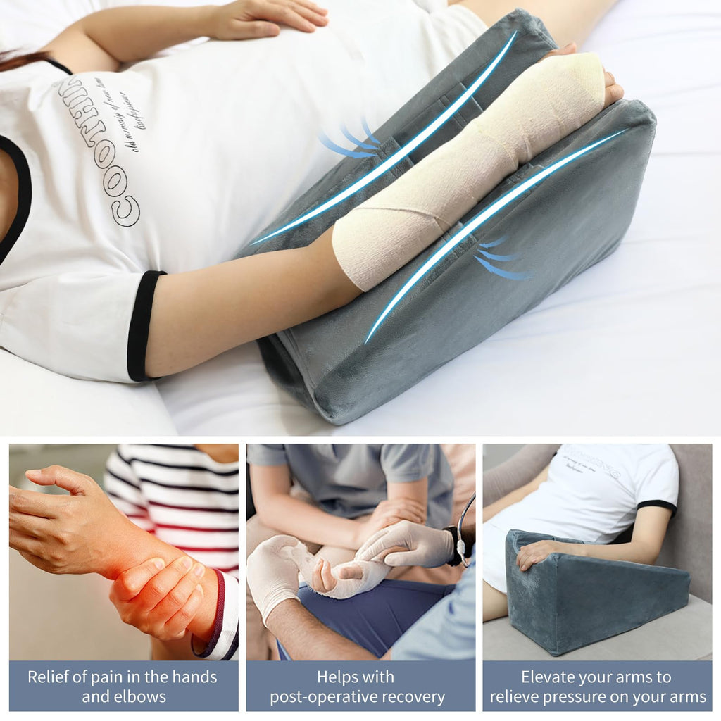 TBXONMOW Arm Elevation Pillow Arm Wedge Pillows for Adults Arm Support Pillow with Pocket for Post Surgery Elbow Rest Pillow with Removable Pillow for Sleeping(Grey)