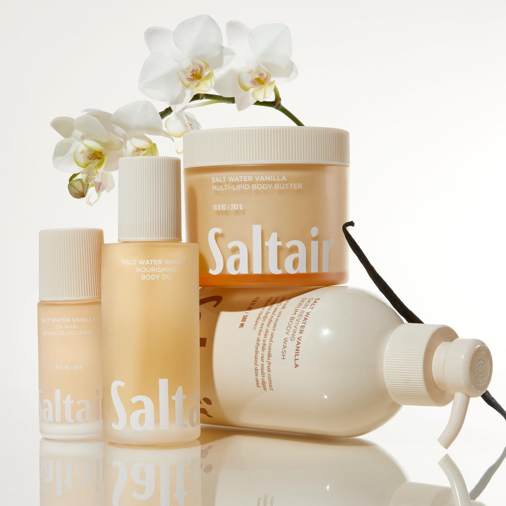 Saltair Multi-Lipid Body Butter - Rich, Nourishing Hydrating Body Cream with Ceramide Complex, Coconut Oil, Shea Butter, and Sea Buckthorn. Moisturizing Dry Skin Care. 10oz Jar - Salt Water Vanilla