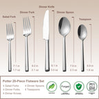 Alata Potter 20-Piece Forged Silverware Set Stainless Steel Flatware Set Cutlery Set,Service for 4,Mirror Finish,Dishwasher Safe
