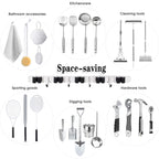 AceMining 5 Racks and 4 Hooks Mop and Broom Holder Wall Mount, Broom Organizer Storage Tool Racks Stainless Steel Heavy Duty Hooks Self Adhesive Solid Non-slip for Home Kitchen Garden Laundry Garage