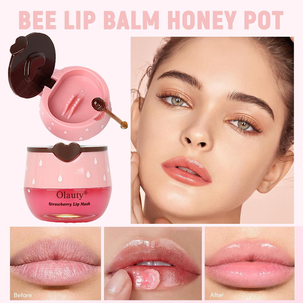 10 PCS Bee Lip Balm Honey Pot, Strawberry, Watermelon, Apple Lime, Cherry, Mint, Coconut, Aloe, Grapes & Peach Flavors, Honey Lip Balm Bulk, Moisturizing Lip Mask Overnight, Mothers Day Gifts