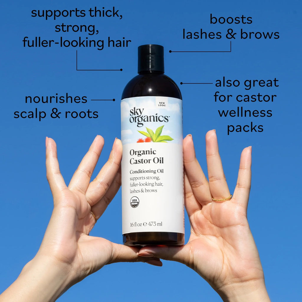 Sky Organics 16oz Castor Oil w/Wraps | Reusable Organic Castor Oil Pack to Boost Body's Wellness, Encourage Rest & Relaxation | Adjustable Elastic Straps Cotton Durable Easy to Use