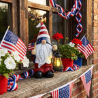 TERESA'S COLLECTIONS 4th of July Gnome Decorations with Solar Lantern, Memorial Day Decorations Resin Patriotic Garden Gnome Holding American Flag, USA 250th Anniversary Independence Day Gift 8"