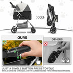 MoNiBloom 3 in 1 Foldable Pet Stroller for Small & Medium Dogs, Detachable Carrier, Car Seat, Push Button Entry, 4-Wheel Jogger for Pets up to 33 lbs, Black