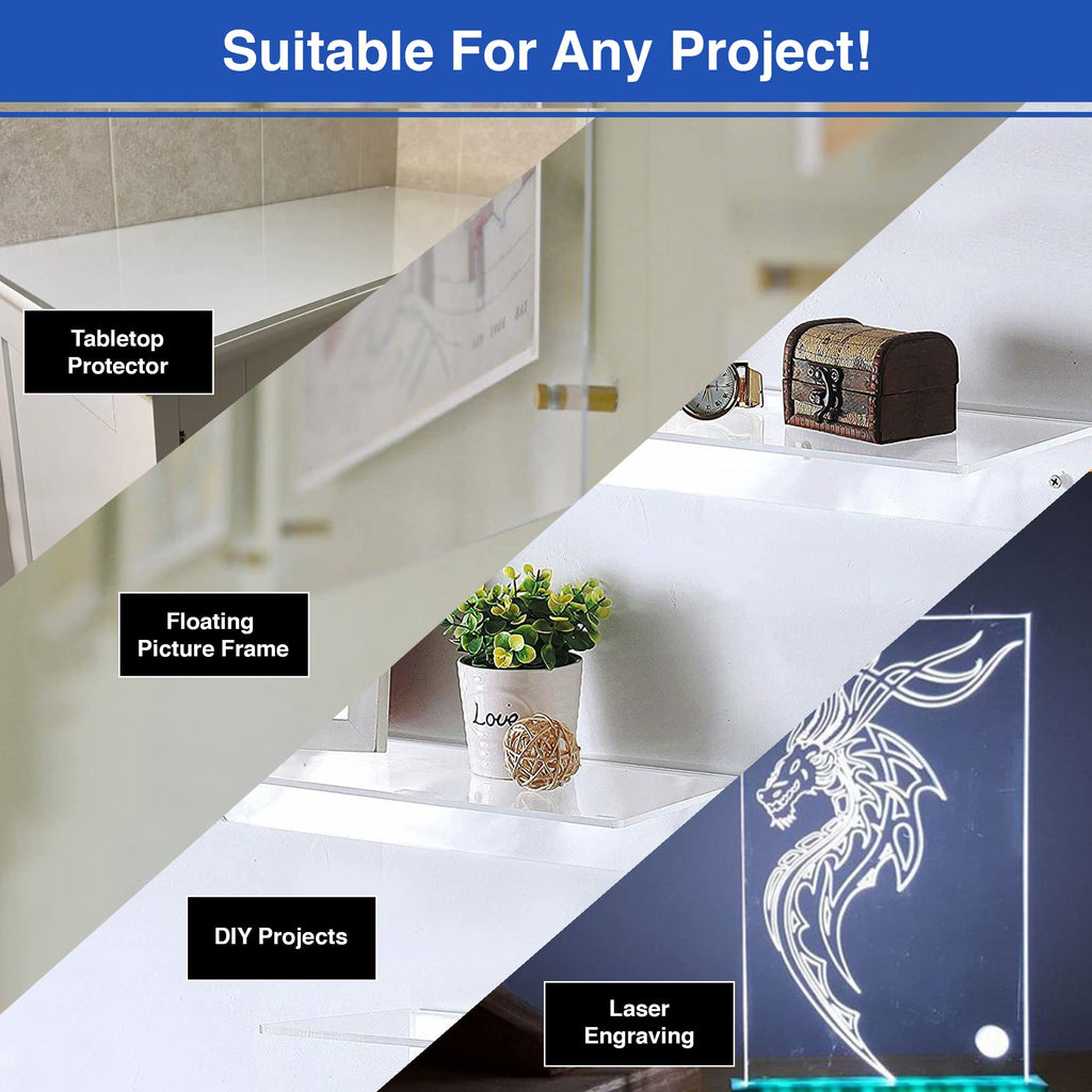 Duco Clear Cast Acrylic Sheets 1/4" (6mm) Thick 24" x 24" - 1 Pack of USA-Made Transparent Plexiglass Sheet - Shatter Resistant Acrylic Board for Window Replacements, Displays, Signs, & Shelving