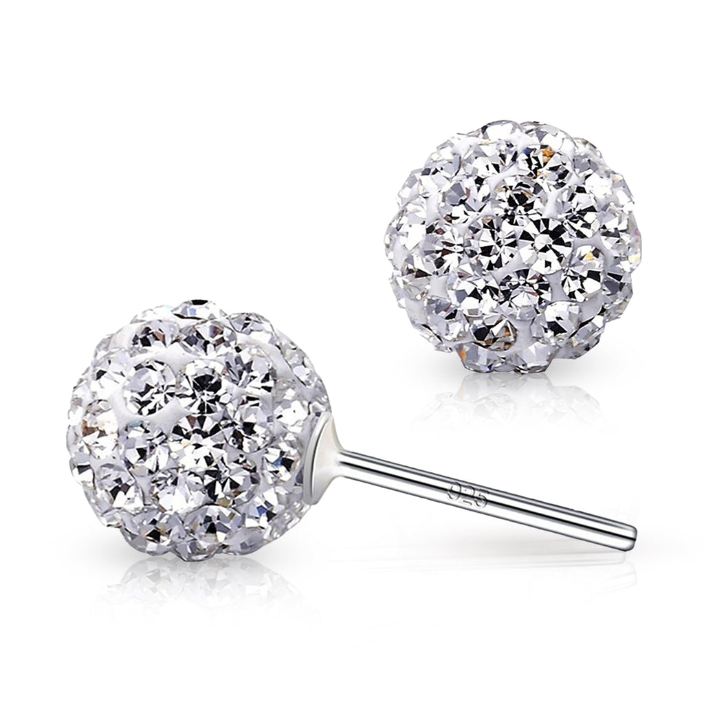 Crystalline Azuria 925 Sterling Silver Earrings White Crystals Round Disco Ball Stud Earrings 8 mm for Women