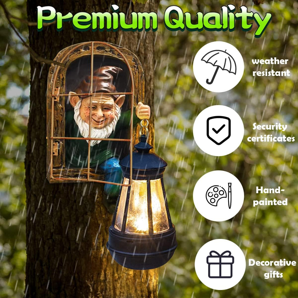 REYISO 10'' Garden Gnome Statue with Solar Lights :Outdoor Tree Decor