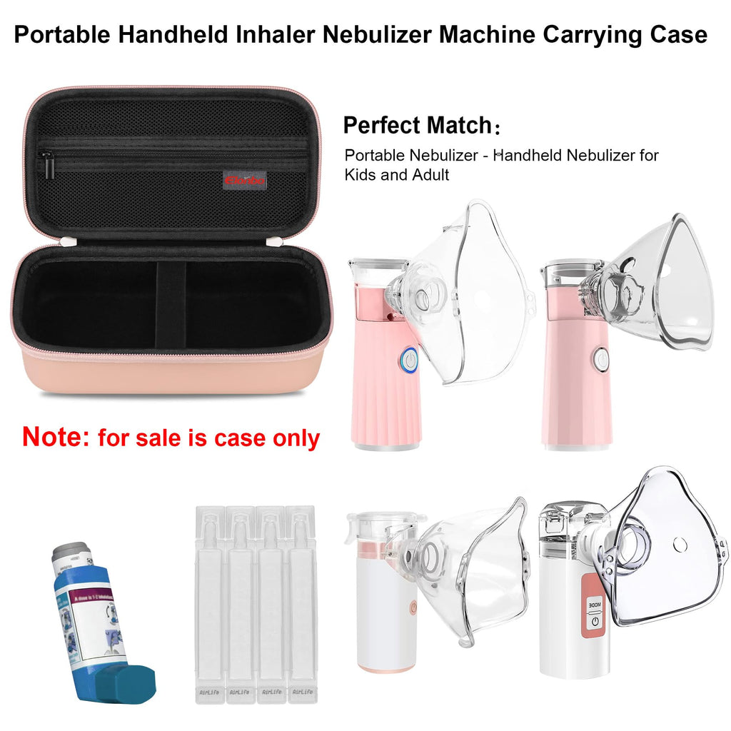 Elonbo Carrying Case for Portable Handheld Inhaler Nebulizer Machine for Adults and Kids, Asthma Inhaler Travel Case, Handheld Mesh Atomizer Machine Holder, Inhaler Spacer Bag, Rose Gold