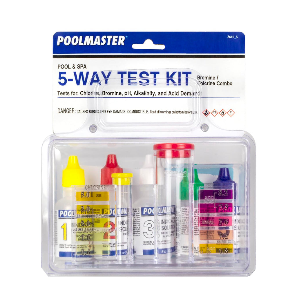 Poolmaster 5-Way Swimming Pool and Spa Water Test Kit for Chlorine, Bromine, pH, Acid Demand, and Total Alkalinity
