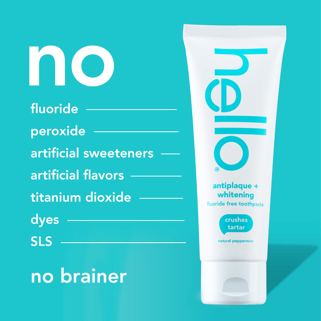 Hello Antiplaque and Whitening Fluoride Free Toothpaste, 5 Oz Tube, Whitening Toothpaste with Natural Peppermint Flavor and Tea Tree Oil, Crushes Tartar and Helps Remove Surface Stains, 3 Pack