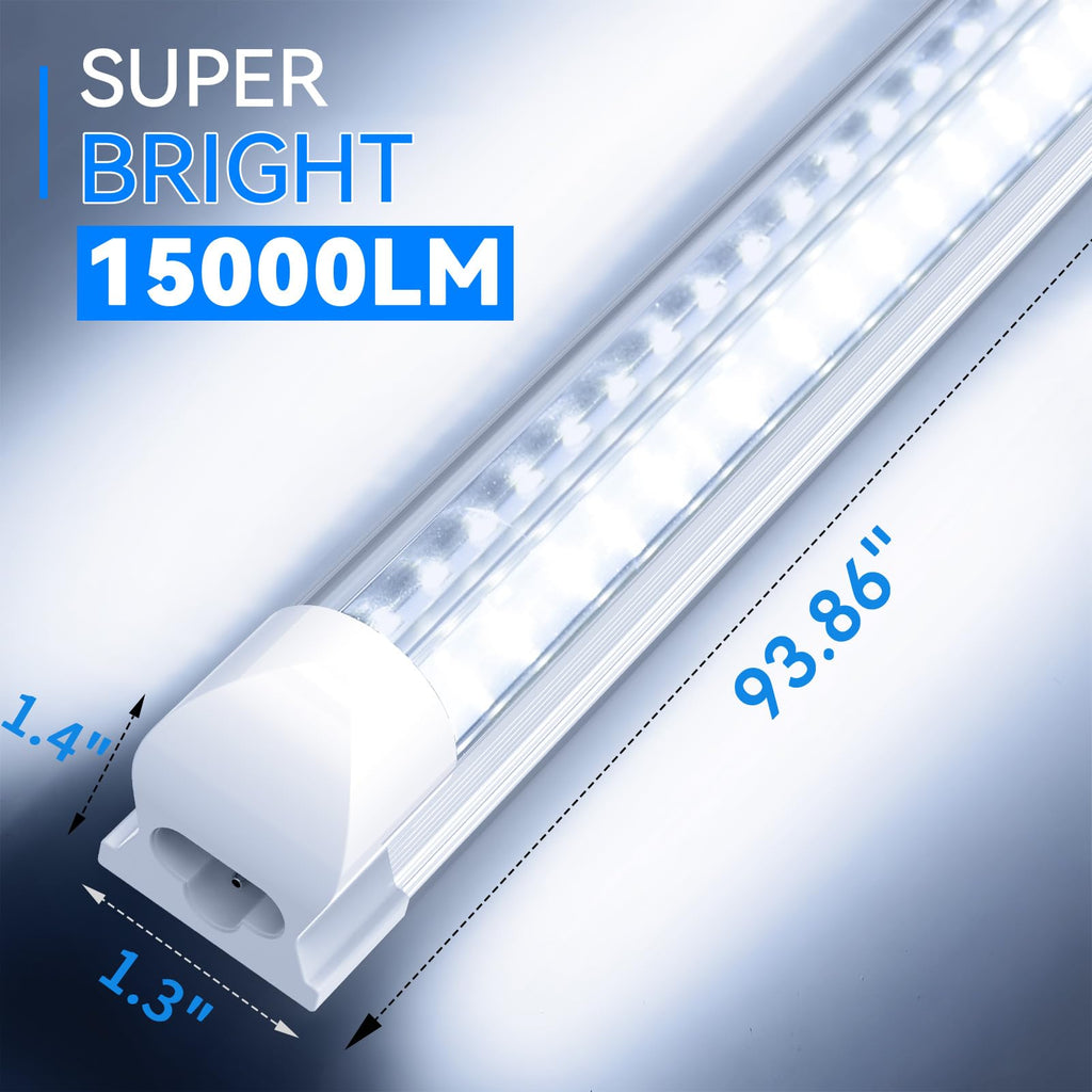 SHOPLED 8FT Shop Light 100W 15000LM 6500K | 12-Pack Linkable V-Shape Led Shop Light | Plug & Play T8 Tube Lights for Garage, Warehouse, Basement | Ultra Bright Energy-Saving Commercial Lighting ETL