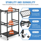 DAOUTIME Garden Organizer With Wheels, Yard Tower Rack for Garage Storage, Up to 35 Long-Handled Tools, Sturdy Metal Steel Holder With 3 Hooks, Outdoor, Black