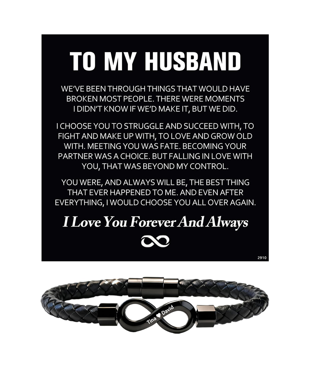 ziella To My Husband Bracelet,Dual Name Infinity Leather Bracelet,Personalized Custom Name Stainless Steel Bracelet Holiday Birthday for Him (9inch, 9inch)