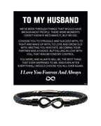 ziella To My Husband Bracelet,Dual Name Infinity Leather Bracelet,Personalized Custom Name Stainless Steel Bracelet Holiday Birthday for Him (9inch, 9inch)