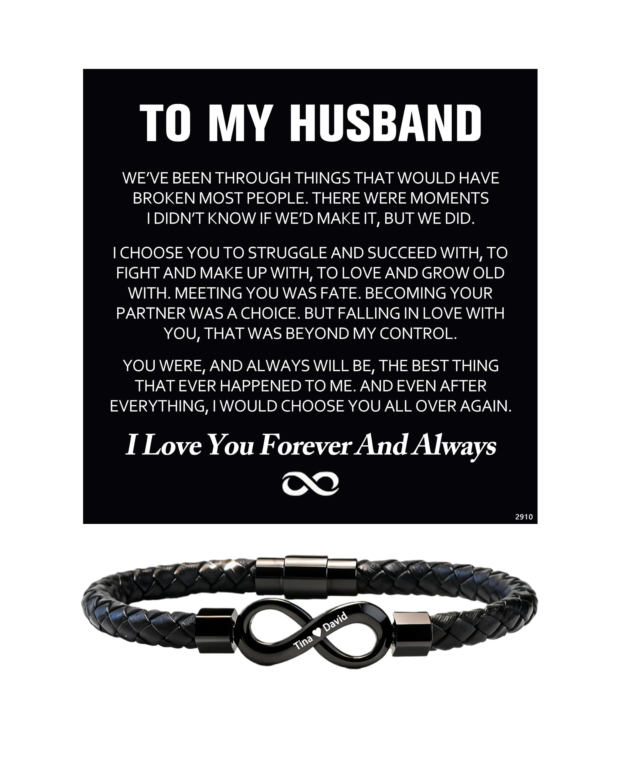 ziella To My Husband Bracelet,Dual Name Infinity Leather Bracelet,Personalized Custom Name Stainless Steel Bracelet Holiday Birthday for Him (9inch, 9inch)