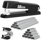 Metal Stapler Heavy Duty 50 Sheet Capacity with 1750 Staples and Staple Remover, Full Strip Staplers for Desk, No Jam, Non-Slip for Office & Classroom, Black