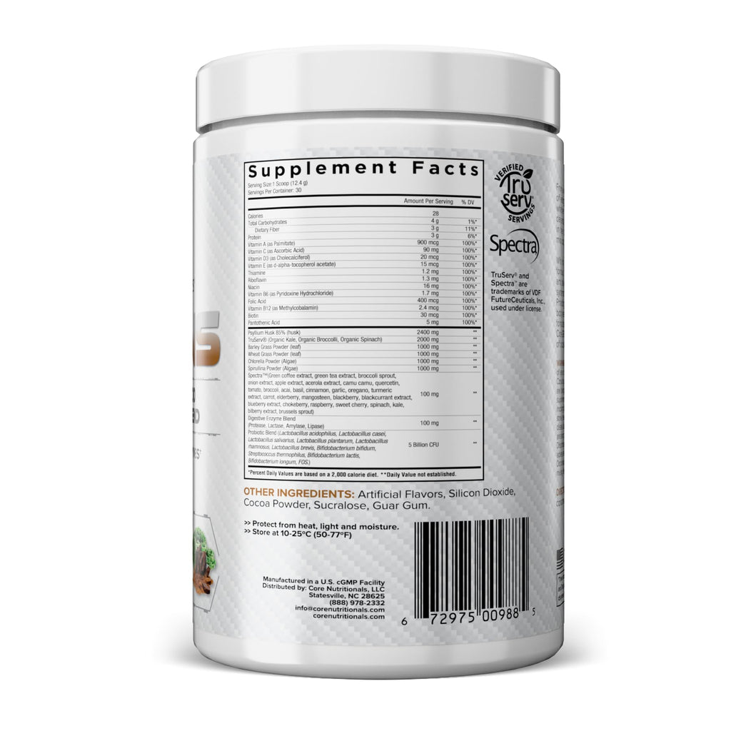 Core Nutritionals Greens | Premium Superfood Reds & Greens Blend | 5 Billion CFU Probiotics, Digestive Enzymes, & Antioxidants | 30 Servings (Chocolate Decadence)