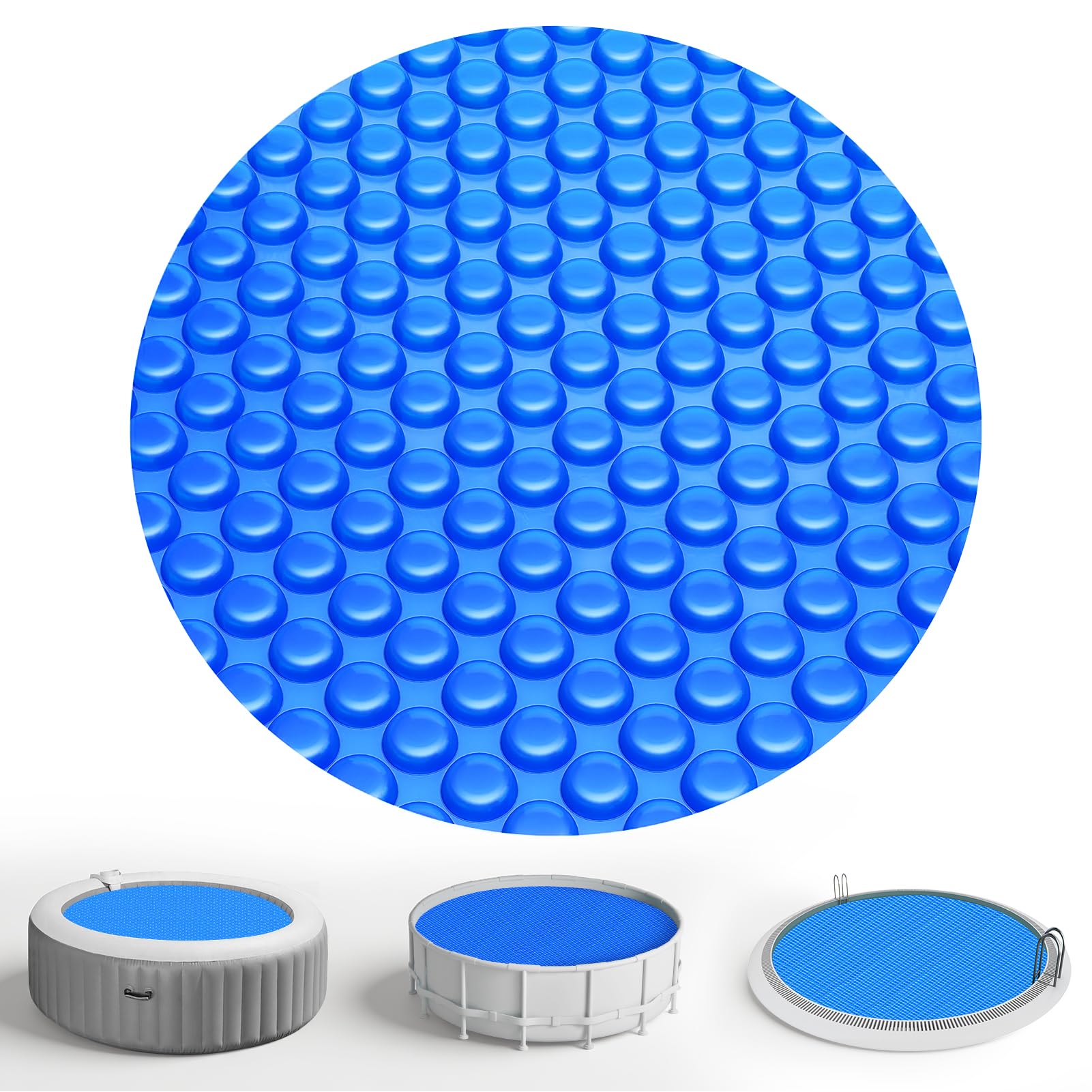 KETNET Solar Pool Cover 6 ft Round for 6-24ft Above Ground Inground Pools, Hot Tub Spa Thermal Heating Bubble Wrap Covers, 12 Mil Heavy-Duty Circle Blue Floating Blanket Mat for Swimming Pools