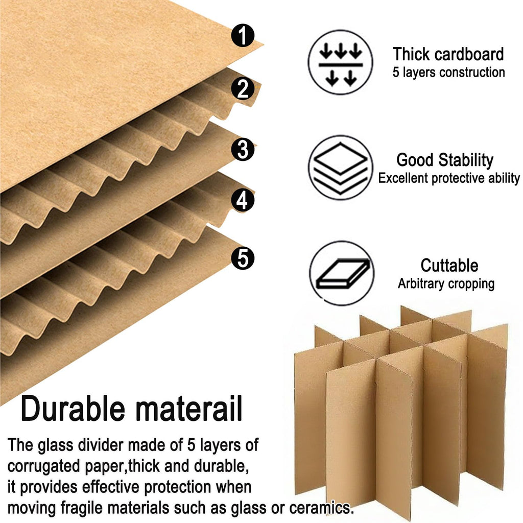 3-Pack Glassware Protection Set，Glassware Dish Packing Boxes Corrugated Dividers & 36 Foam Sleeves for 16x12x12 Moving Boxes (Box Not Included)