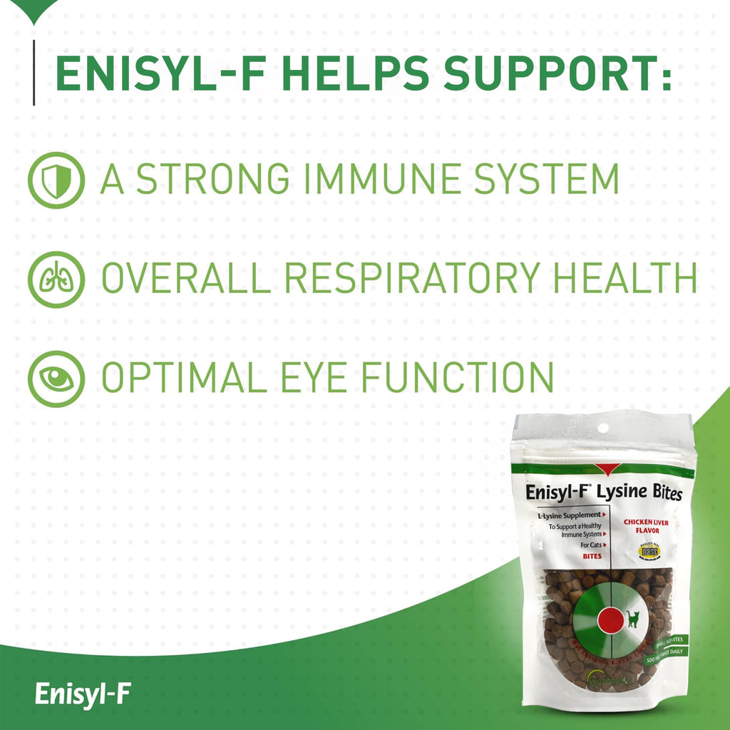 Vetoquinol Enisyl-F Lysine Bites: L-Lysine Chews for Cats & Kittens - Chicken Liver-Flavor, 6.4oz (180g) Recloseable Bag