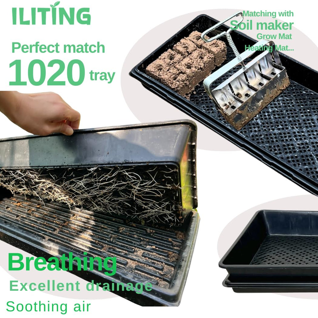 ILITING 1020 Trays Set - 5 Pack (10 Pcs) Durable 1020 Mesh Tray and No-Hole Tray, Ideal Soil Blocking Trays for Seedlings, Microgreens, and Hydroponics, Heavy-Duty