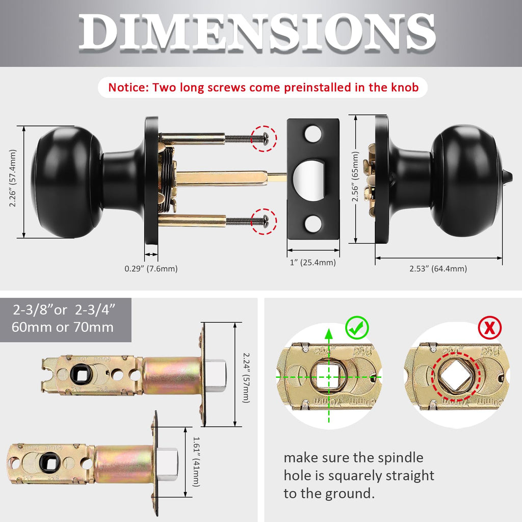 Probrico 10 Pack Round Privacy Door Knob(Thumb Turn Lock on The Inside), Keyless Doorknobs Interior/Exterior Lockset,Privacy Knobs for Bedroom/Bathroom,Black Modern Design Door Hardware