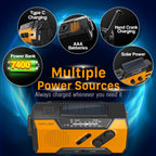 FosPower NOAA Emergency Weather Radio A1 7400mWh Portable Power Bank, AM/FM, USB/Solar/Hand Crank Charging, Battery Operated, SOS Alarm & Flashlight for Indoor/Outdoor Emergency - Orange