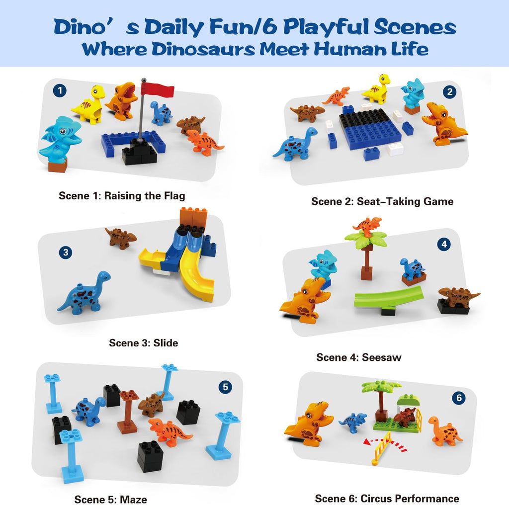 Marble Run Building Blocks Ages 3+, 121 PCS STEM Toy with 6 Dinosaurs