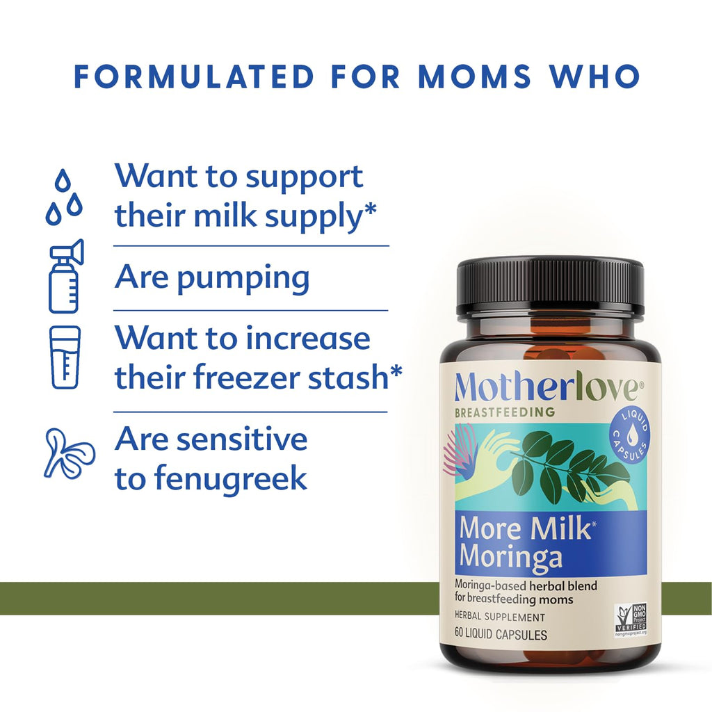 Motherlove More Milk Moringa (270 Liquid caps) Moringa-Based Lactation Supplement to Support Breast Milk Supply—Non-GMO, Organic Herbs, Vegan, Kosher