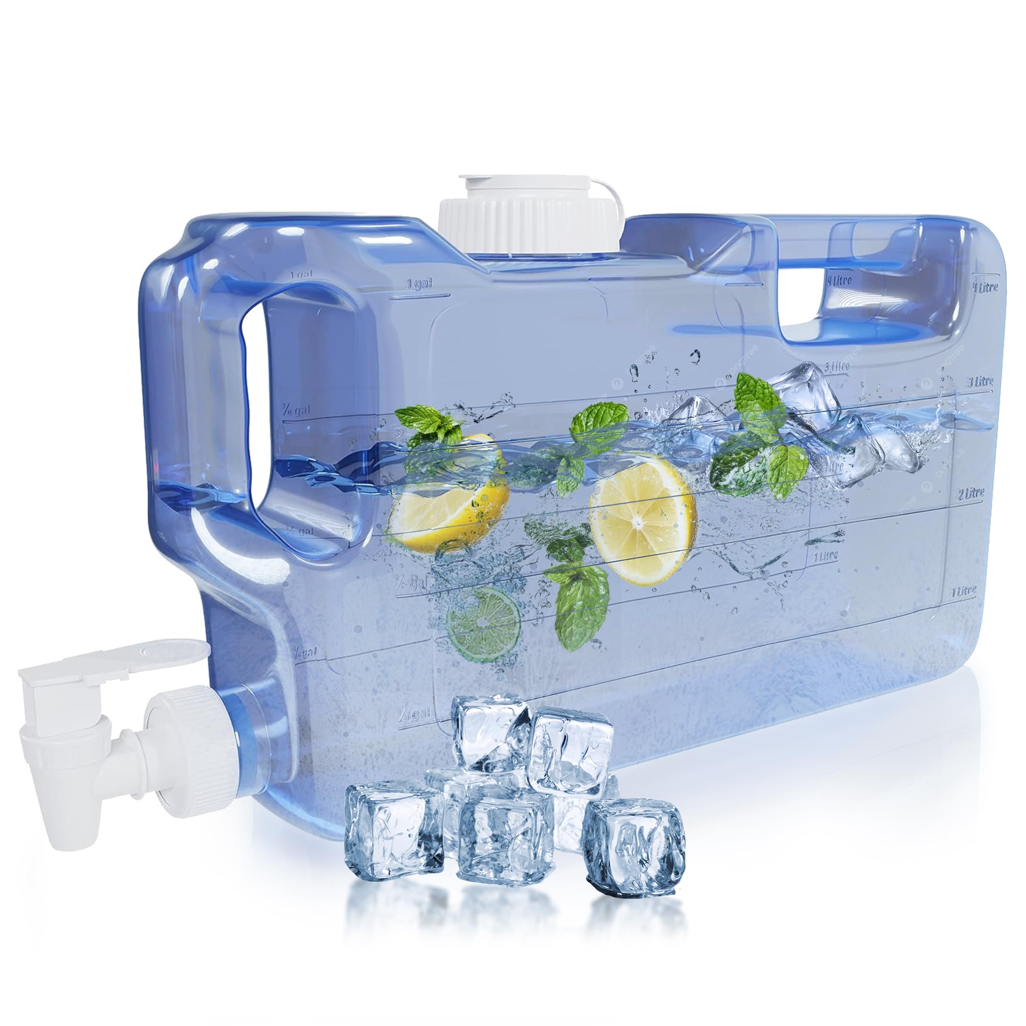 HydraFitt Refrigerator Water Dispenser 1.1 Gallon – Leak-Proof Slim Fridge Water Container with Spigot – BPA-Free Refillable Water Jug (Light Blue)