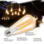 TOBUSA Dimmable LED Edison Light Bulbs 100W Incandescent Equivalent, Vintage Light Bulb 2700K Warm White(Amber Glass), ST64/ST21 LED Filament Bulbs 8W 1200LM, E26 Edison Bulb for Home, Reading 4-Pack