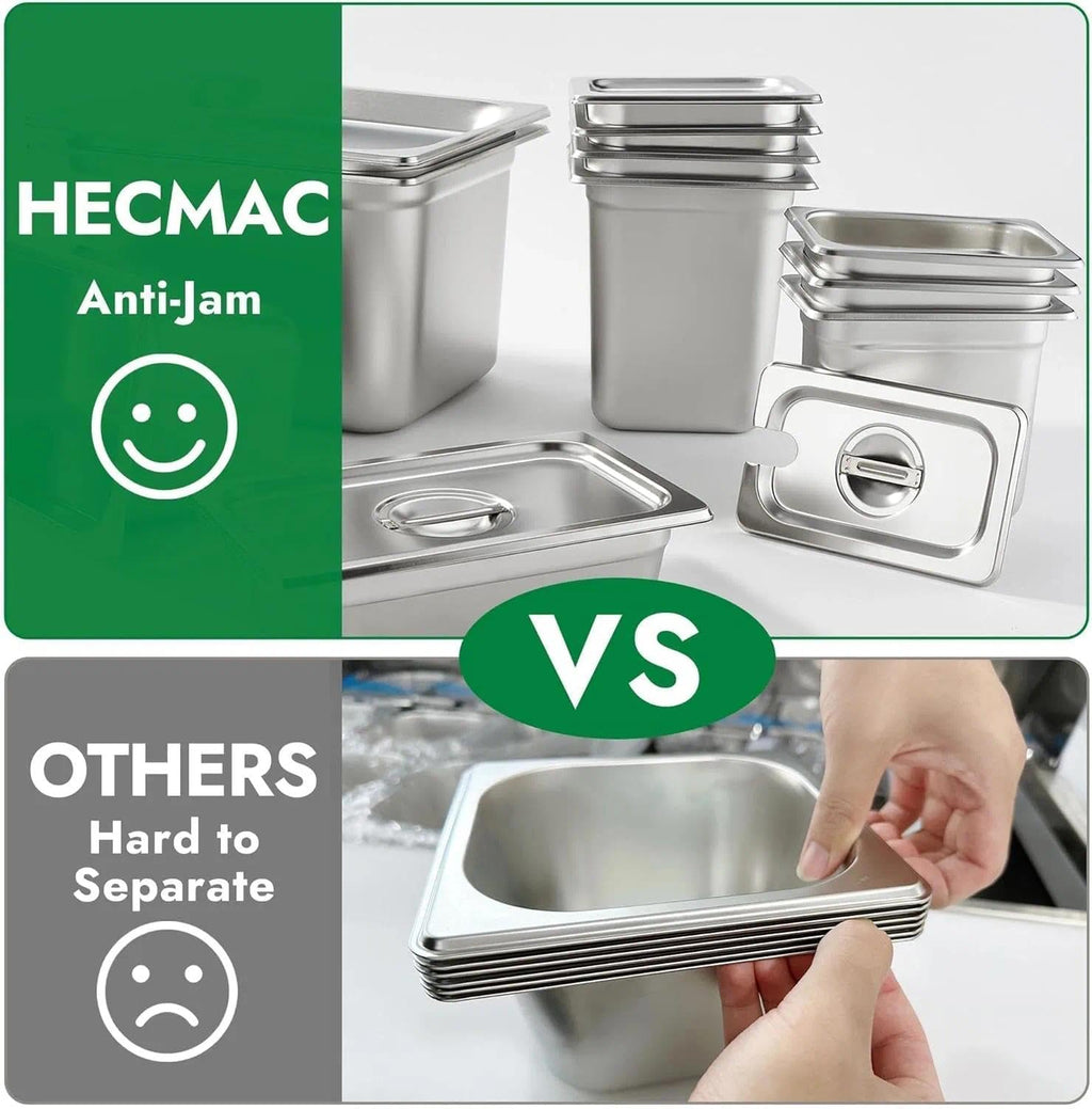HECMAC 6 Pack Anti-Jam Hotel Pans, 1/3 Size 2 1/2 Inch Deep, Commercial Stainless Steel Chafing Steam Table Pan, Catering Storage Metal Food Pan, 23 Gauge