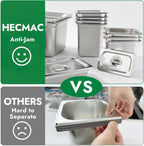 HECMAC 6 Pack Anti-Jam Hotel Pans, 1/3 Size 2 1/2 Inch Deep, Commercial Stainless Steel Chafing Steam Table Pan, Catering Storage Metal Food Pan, 23 Gauge