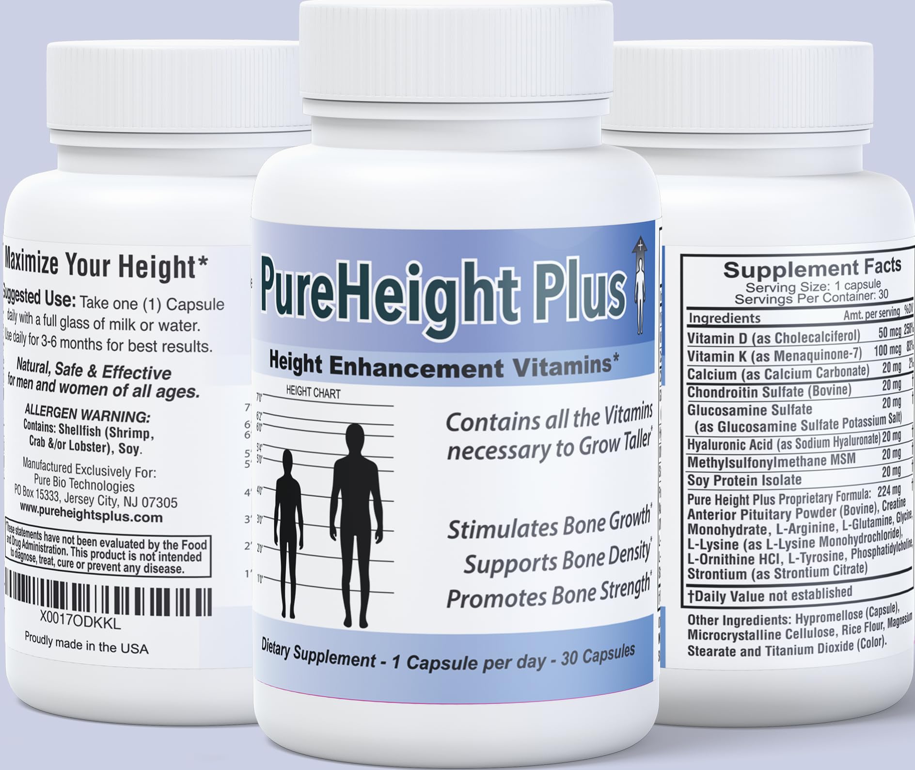 PureHeight Plus #1 Doctor Recommended Height Enhancement Supplement - Growth Vitamins for Kids, Teens & Adults - Increase Bone Strength and Density - Height Enhancer Vitamins Grow Taller Fast