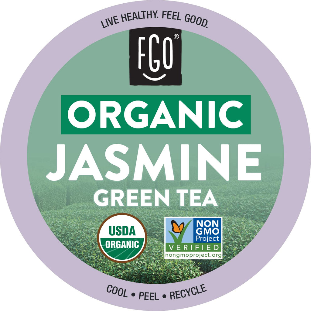 Organic Jasmine Tea K-Cup Pods, 24 Pods by FGO - Keurig Compatible - Naturally Occurring Caffeine, Premium Jasmine Green Tea is USDA Organic, Non-GMO, & Recyclable