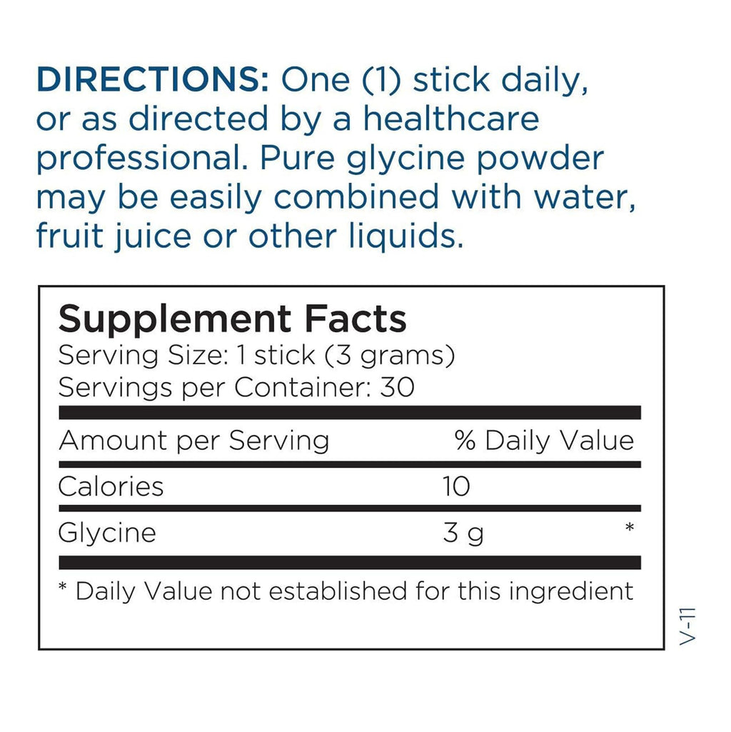 Metabolic Maintenance Glycine Sticks - 3 g Glycine - Calm & Sleep Support - Single Dose Powder Sticks - No Fillers or Preservatives - 30 Servings - 30 Count