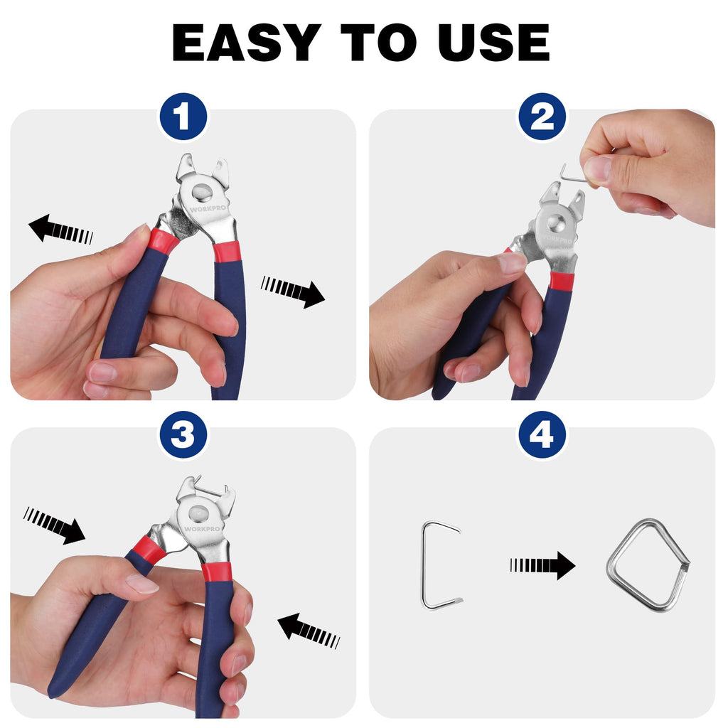 WORKPRO Bent Hog Ring Pliers with 500 Pcs 3/4" Hog Rings, Galvanized Steel Hog Rings Perfect for Furniture Upholstery, Auto Upholstery, Plastic Meat & Sausage Casings