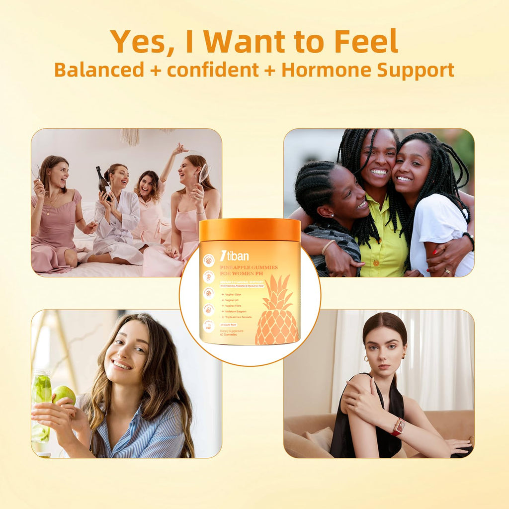 Itiban Pineapple Gummies for Women pH, Premium Feminine pH Balance Gummy, Vaginal Probiotics, Immune Support, Vegan, Gluten-Free, 60 Gummies 30 Servings