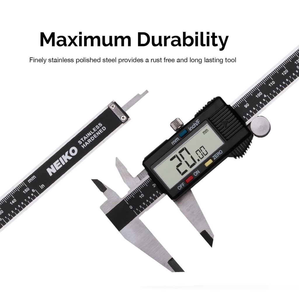 NEIKO 01408A 8” Electronic Digital Caliper Extra Large Display | 0-8 Inches | Inch/Fractions/Millimeter Conversion | Polished Stainless Steel