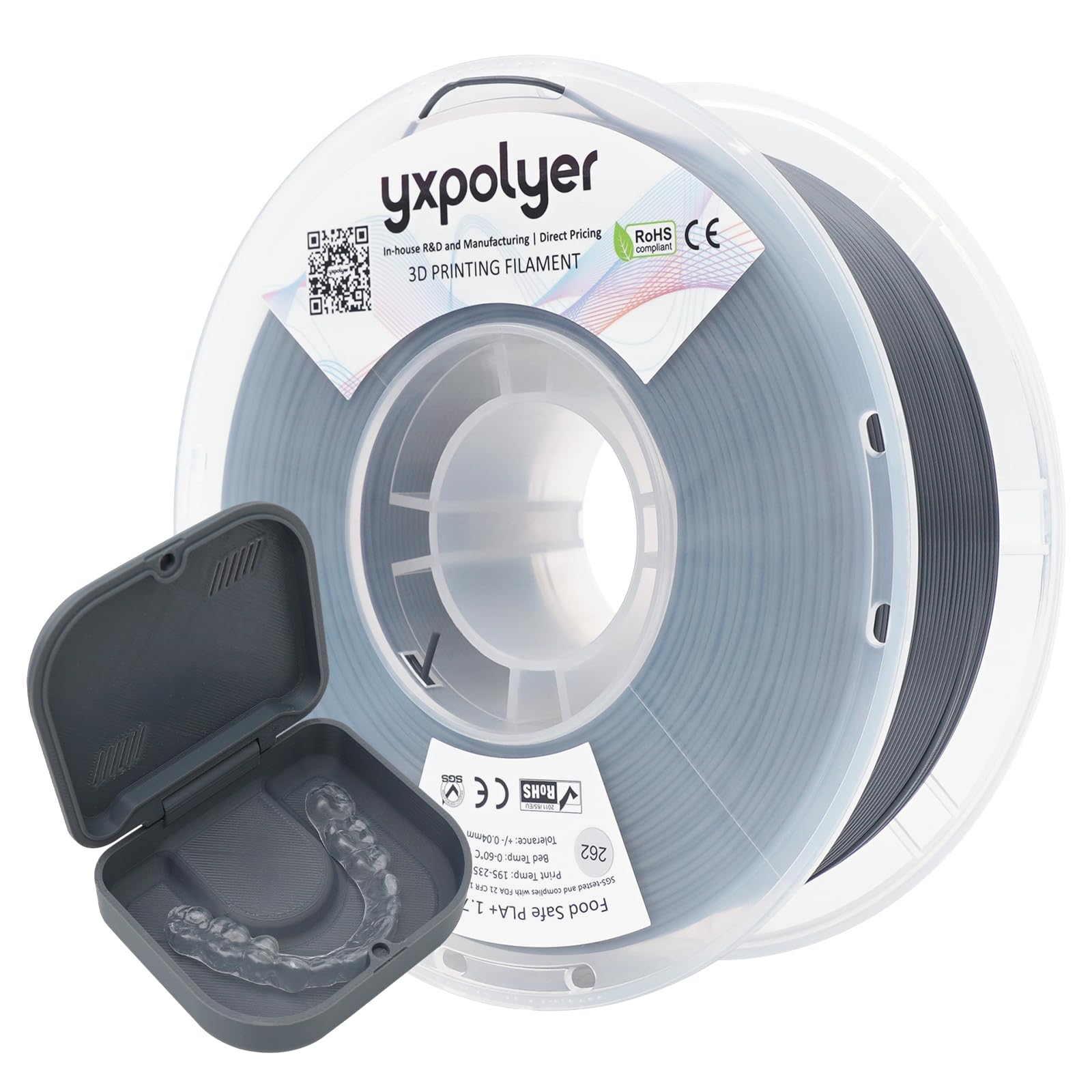 YXPOLYER PLA Plus Filament Food Contact Safe 1kg 1.75mm Graphite Gray