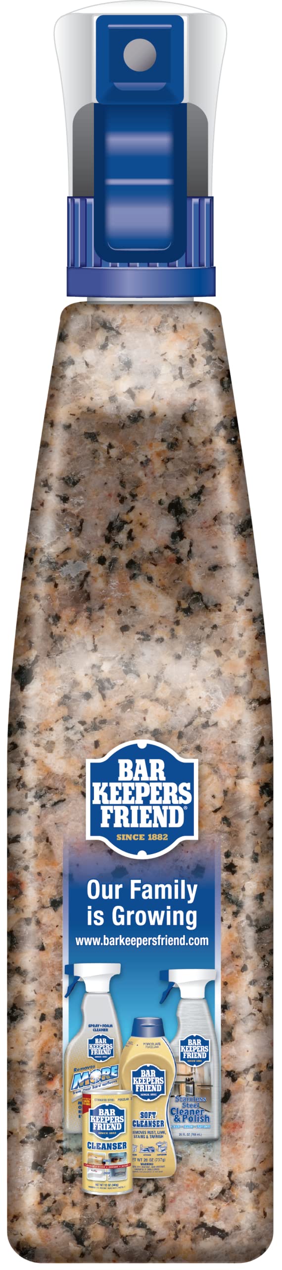 Bar Keepers Friend Stone & Granite Cleaner and Polish (25.4 oz) Plus 1 Microfiber Cloth, 2pc Cleaning Kit, Multi Surface Cleaner for Use on Natural, Manufactured & Polished Stone Countertops