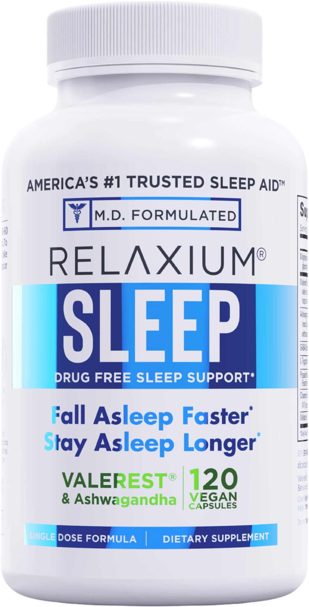 Relaxium Sleep Aid for Adults, Melatonin 5mg with Magnesium Glycinate, Sleep-Promoting Valerest & Ashwagandha, Non-Habit Forming Sleep Supplement, 120 Capsules, 4-Months Supply