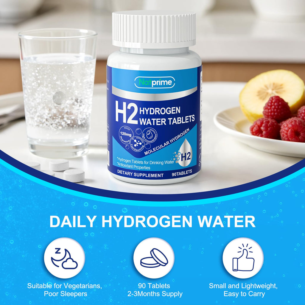 Natprime Hydrogen Water Tablets - H2 Molecular Hydrogen Tablets for Drinking Water with Magnesium, 12 PPM Mineral Supplements for Antioxidant, Mental Clarity, Cognitive, Recovery & Energy - 90 Counts