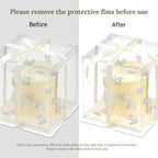 24 Pcs Clear Gift Box with Ribbon 3-Layer 10x10x12 Inch, Transparent Cake Carrier Box with Lids, PET Tall Cake Packaging Boxes, Clear Gift Boxes for Birthday,Wedding and Festival Party